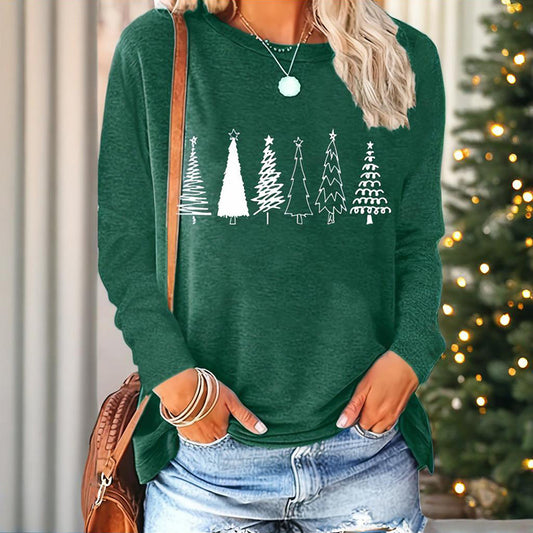 Christmas Shirts For Women, Cute Christmas Tree Graphic Long Sleeve T-Shirt, Funny Holiday Xmas Top For Party, Family Matching PJ Outfit