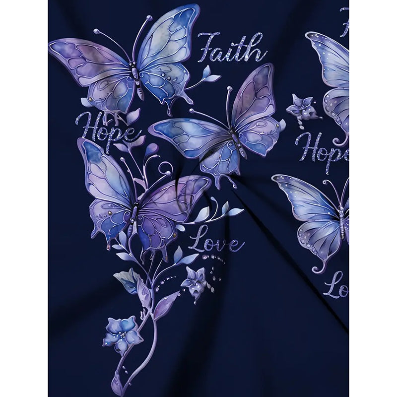 Women Butterfly Print Long Sleeve Shirts Faith-Hope-Love Graphic Tops Casual Loose Fit