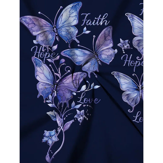 Women Butterfly Print Long Sleeve Shirts Faith-Hope-Love Graphic Tops Casual Loose Fit